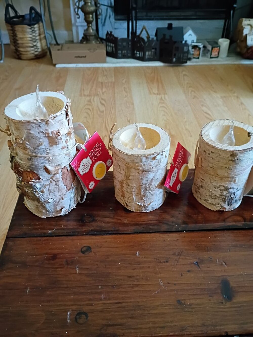Holiday Time Set of 3 Natural Birch Log Flameless Candles Warm Glow LED Battery